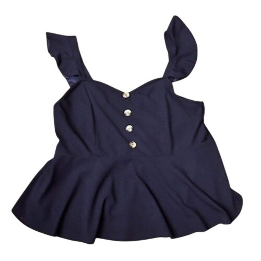 Navy Blue Ruffle Sleeve Peplum Top 2XL Flutter Strap Blouse Cottage Coquette